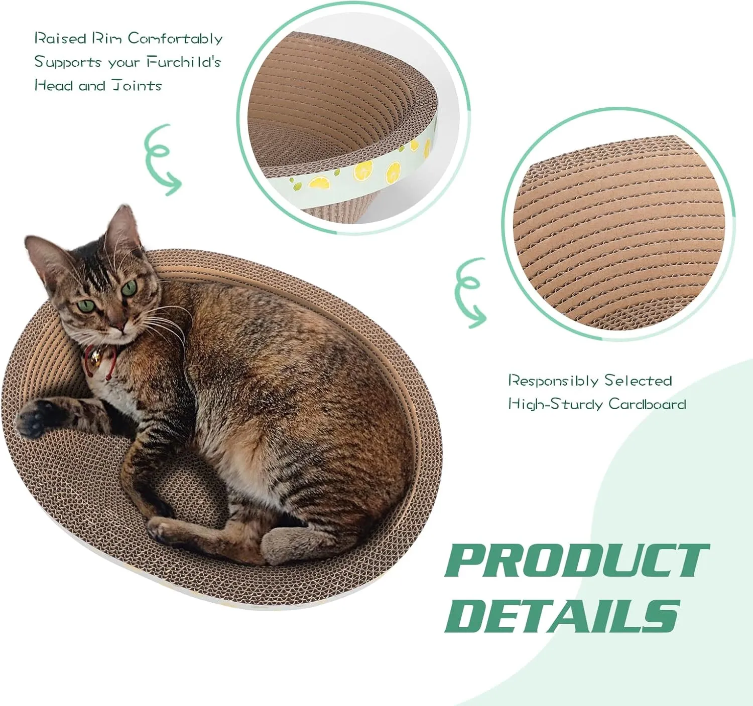 Oval Large Cat Scratcher Cardboard Bed Lounger Couch, Cat Scratching Board Lounge Box Durable, Corrugated Cat Scratch Pad for Indoor Cats Furniture Protector 19.5"