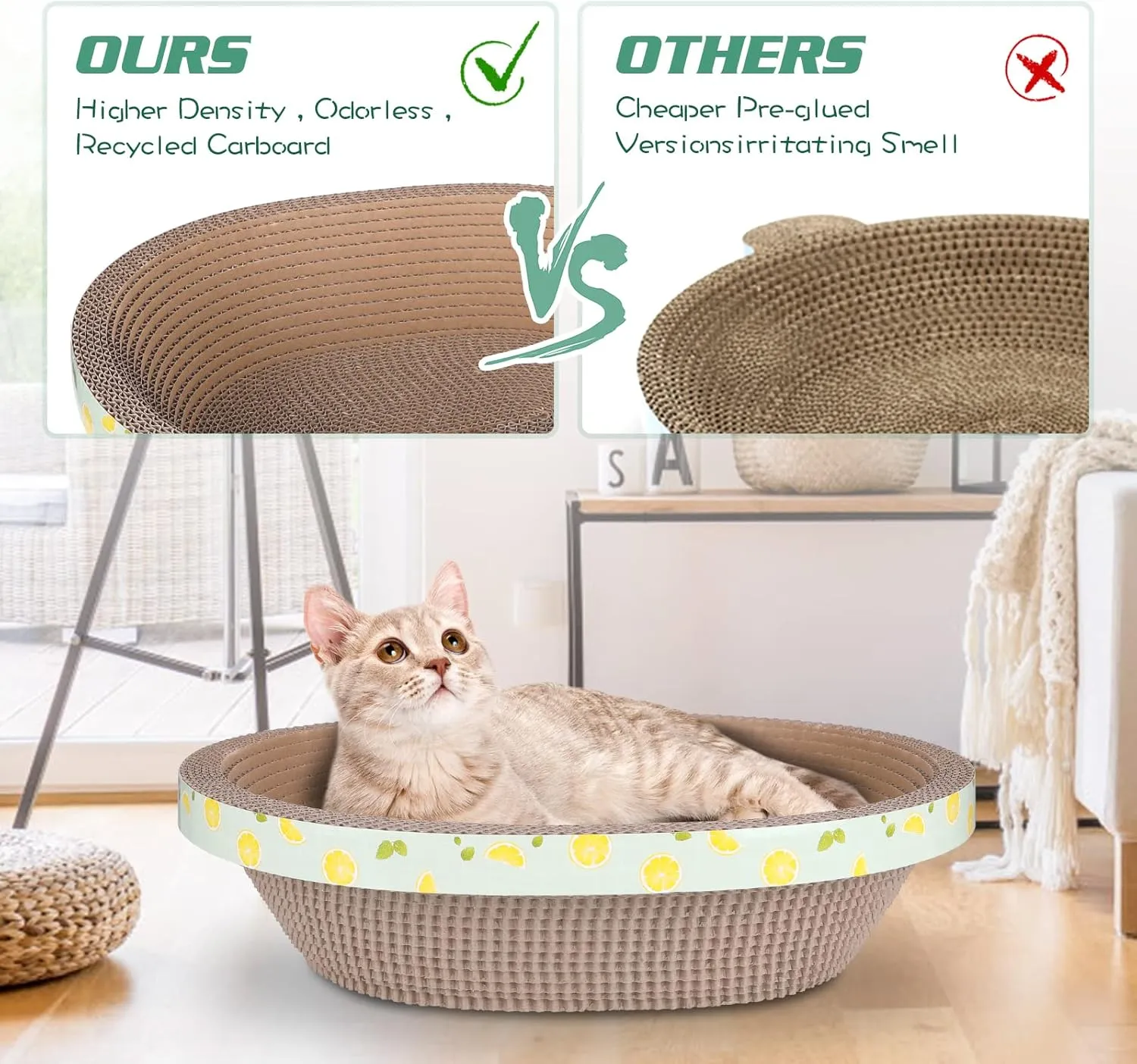 Oval Large Cat Scratcher Cardboard Bed Lounger Couch, Cat Scratching Board Lounge Box Durable, Corrugated Cat Scratch Pad for Indoor Cats Furniture Protector 19.5"