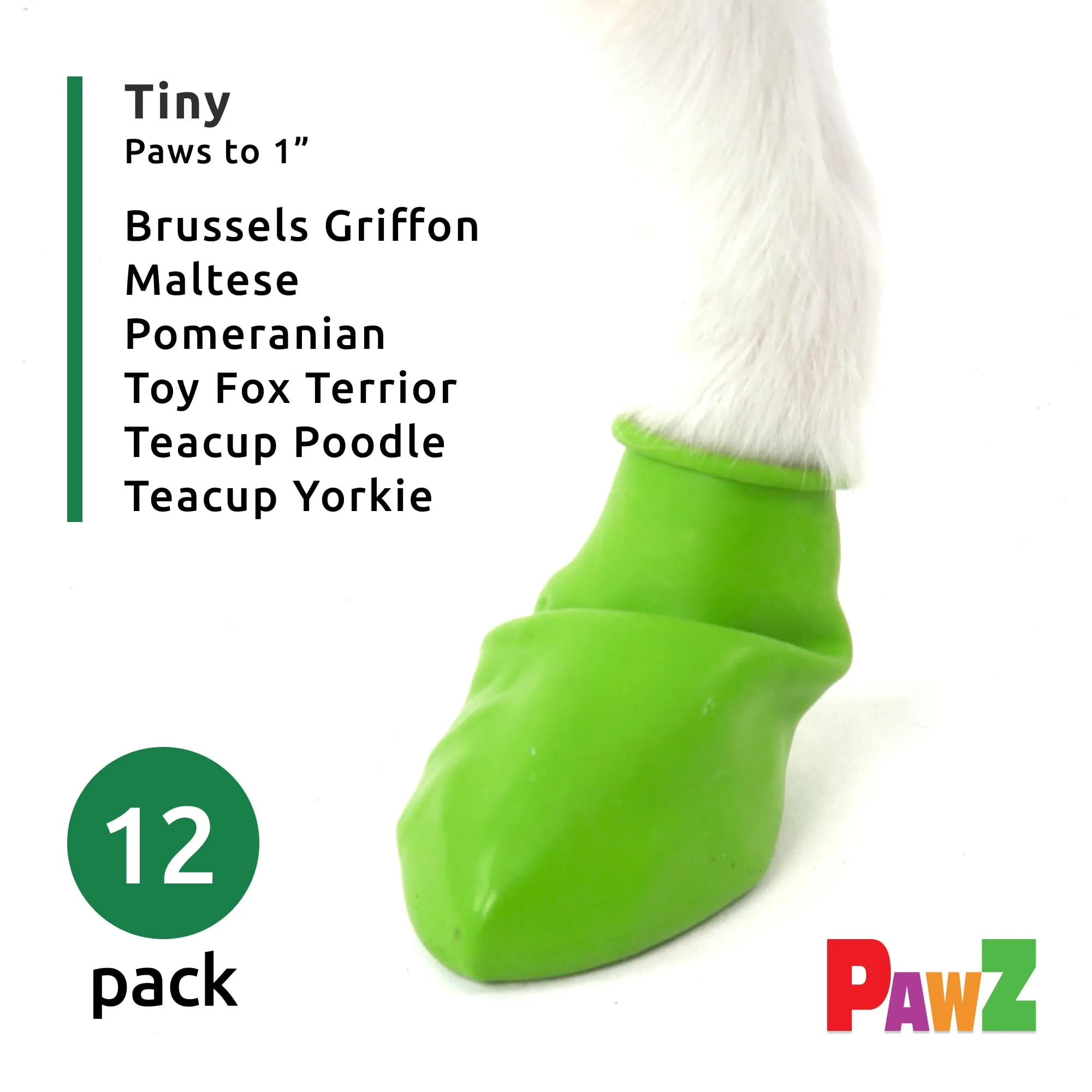 Pawz Waterproof Disposable and Reusable Rubberized Dog Boots - Light Green - Tiny - 12 Pack
