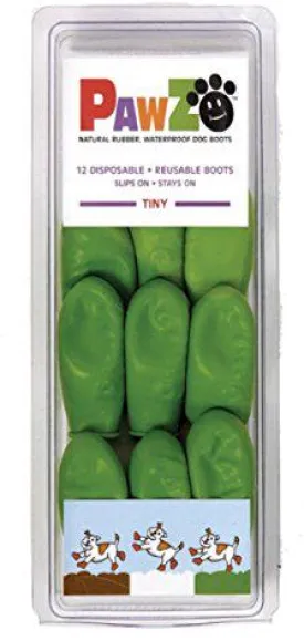 Pawz Waterproof Disposable and Reusable Rubberized Dog Boots - Light Green - Tiny - 12 Pack