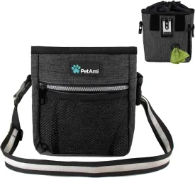 PetAmi Dog Treat Pouch, Pet Treat Pouch for Training, Dog Walking Bag Holder for Kibbles, Pet Food Toy, Dog Trainer Essentials Supplies, Poop Bag Dispenser, 3 Ways to Wear (Charcoal)
