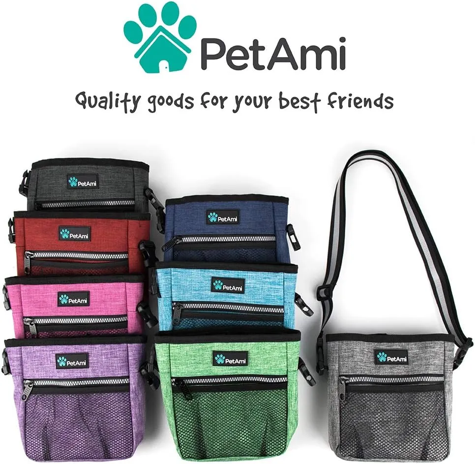 PetAmi Dog Treat Pouch, Pet Treat Pouch for Training, Dog Walking Bag Holder for Kibbles, Pet Food Toy, Dog Trainer Essentials Supplies, Poop Bag Dispenser, 3 Ways to Wear (Charcoal)