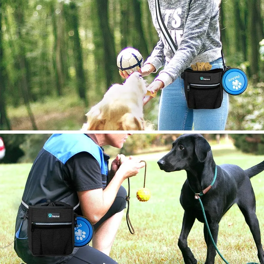 PetAmi Dog Treat Pouch, Pet Treat Pouch for Training, Dog Walking Bag Holder for Kibbles, Pet Food Toy, Dog Trainer Essentials Supplies, Poop Bag Dispenser, 3 Ways to Wear (Charcoal)