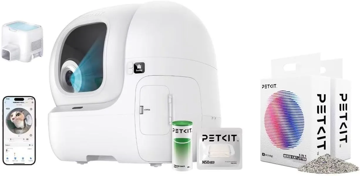 PETKIT PUROBOT MAX PRO AI-Camera Self Cleaning Cat Litter Box with 2 Bags Litter, 5G&2.4G WiFi/App Control/Odor-Free