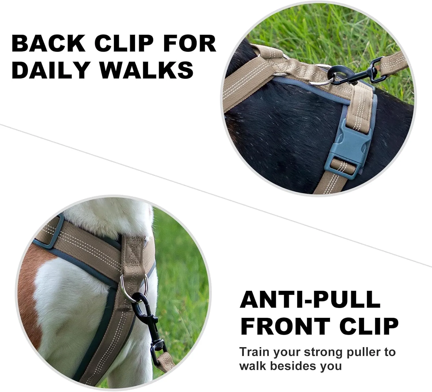 Plutus Pet No Pull Dog Harness, Adjustable Nylon Harness with Soft Padding, Reflective and Heavy Duty Dog Harness for Small, Medium, Large Dogs(Beige, L)