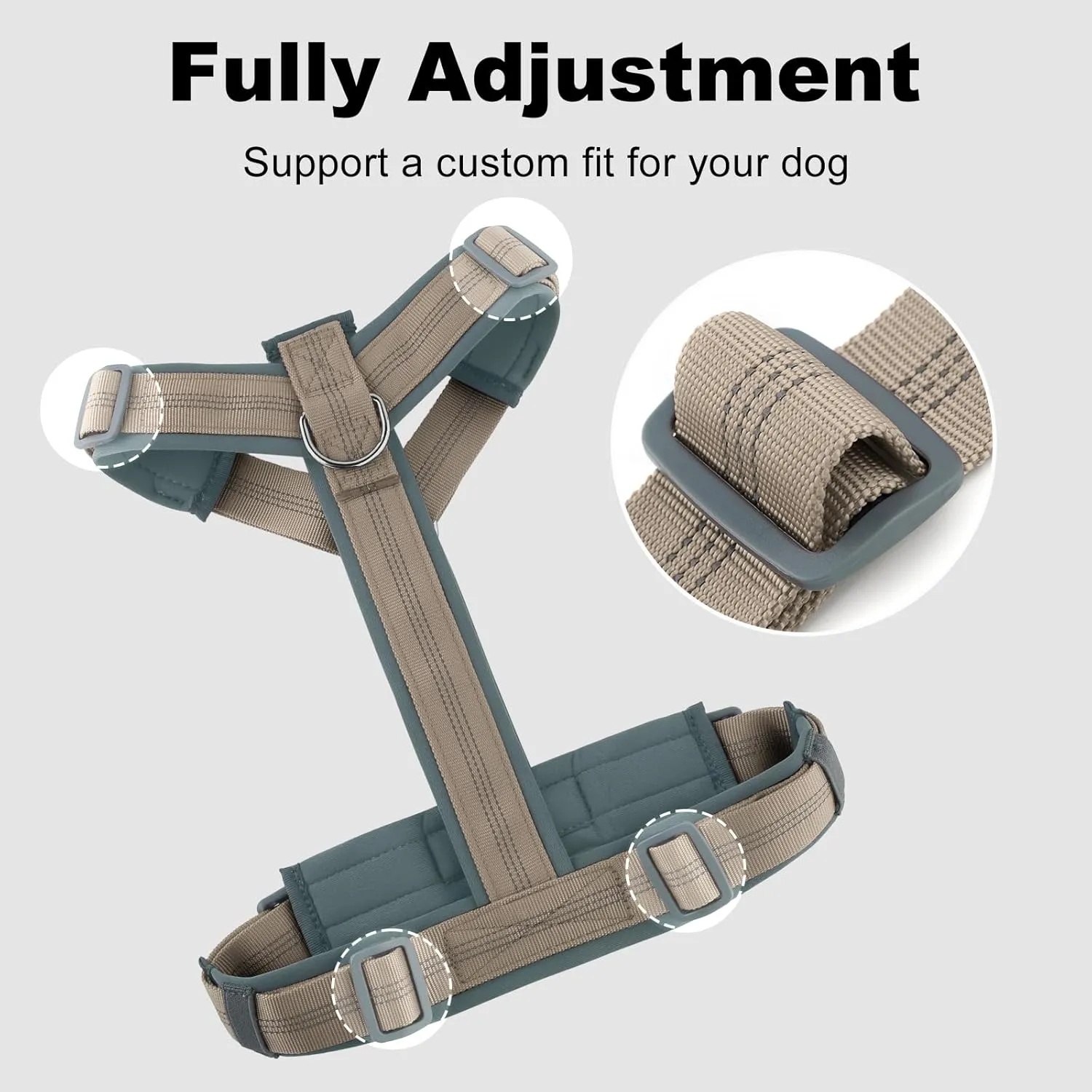 Plutus Pet No Pull Dog Harness, Adjustable Nylon Harness with Soft Padding, Reflective and Heavy Duty Dog Harness for Small, Medium, Large Dogs(Beige, L)