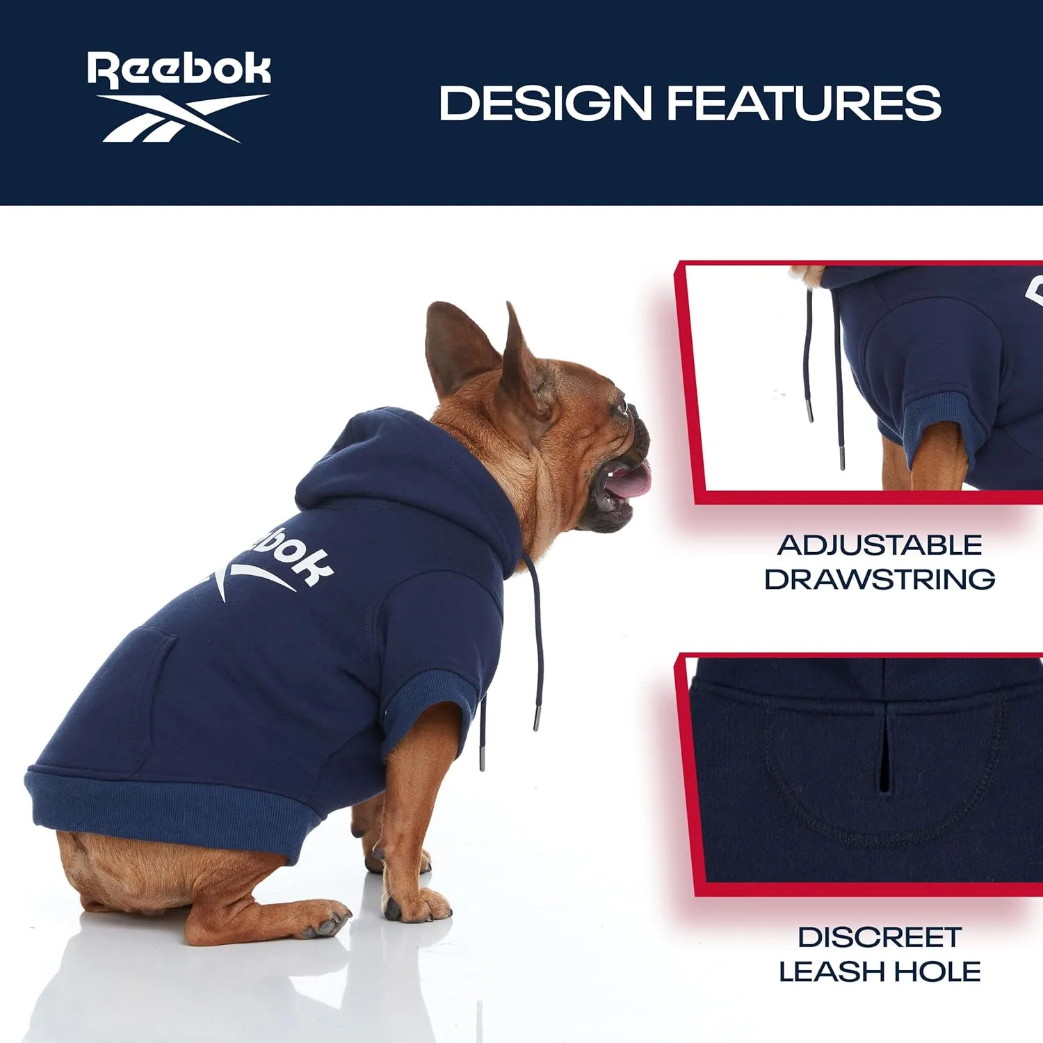 Reebok Dog Hoodie  Fleece Dog Sweater with Leash Hole, Cold Winter Dog Sweatshirt for Small Medium and Large Dogs, Premium Dog Fall Sweater Pullover Hoodie, Cozy Warm Perfect Dog Christmas Outfit