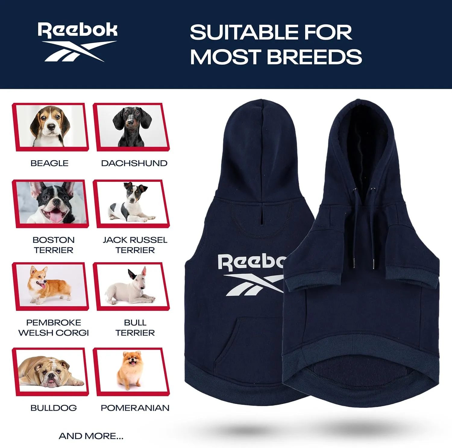 Reebok Dog Hoodie  Fleece Dog Sweater with Leash Hole, Cold Winter Dog Sweatshirt for Small Medium and Large Dogs, Premium Dog Fall Sweater Pullover Hoodie, Cozy Warm Perfect Dog Christmas Outfit