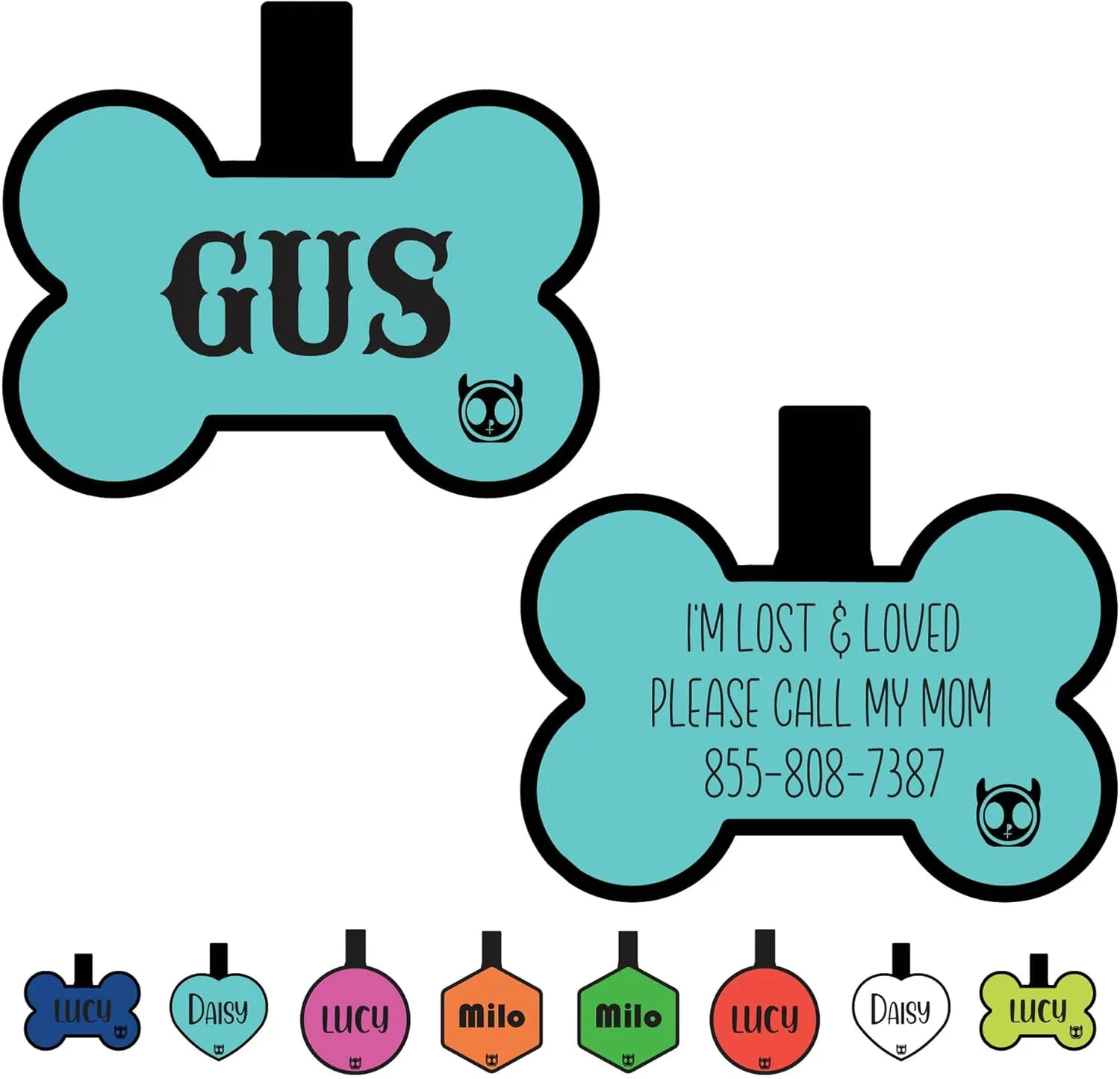 Silicone Silent Dog Tag Personalized with 5 Lines of Custom Deep Engraved Durable Soundless Pet ID Name Tag Bone Tiffany