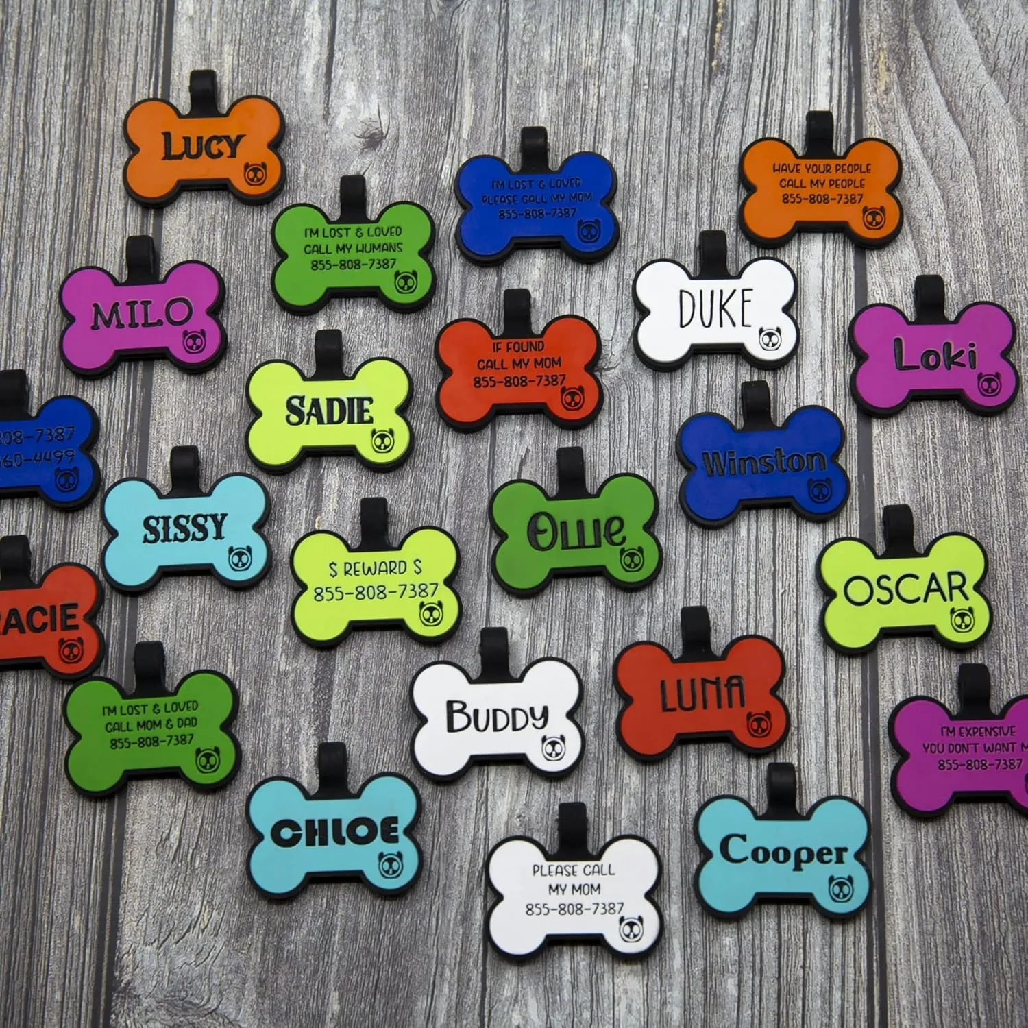 Silicone Silent Dog Tag Personalized with 5 Lines of Custom Deep Engraved Durable Soundless Pet ID Name Tag Bone Tiffany