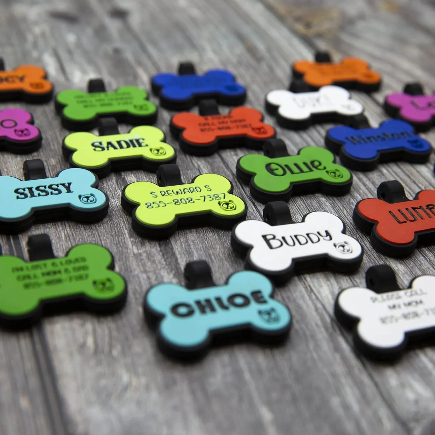 Silicone Silent Dog Tag Personalized with 5 Lines of Custom Deep Engraved Durable Soundless Pet ID Name Tag Bone Tiffany