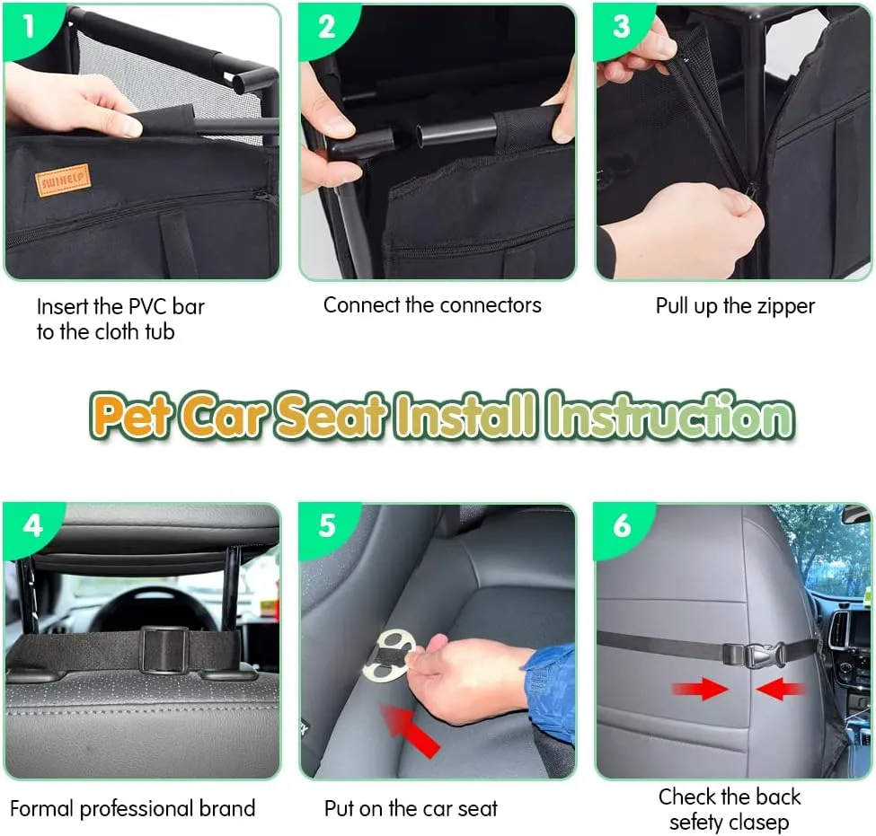 SWIHELP Dog Car Seat Puppy Portable Pet Booster Car Seat with Clip-On Safety Leash and Stable Fram, Anti-Collapse,Perfect for Small Pets