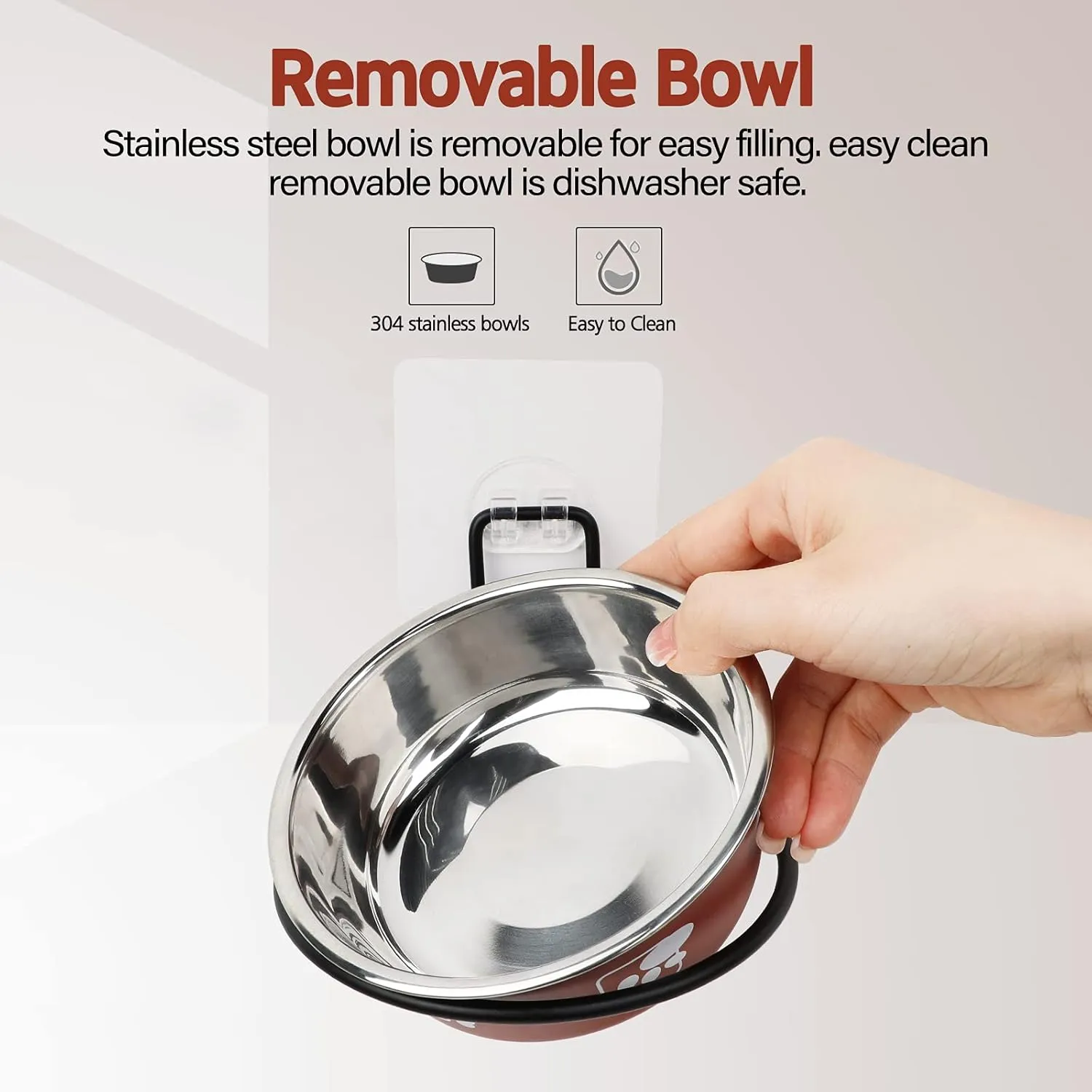 Torlam Elevated Cat Bowls, Wall Mounted Cat Food Dish, Raised Cat Food and Water Bowls, Stainless Steel Elevated Pet Bowls with Stand, Nonslip No Spill Pet Feeding Bowls (2 Packs) (Red)