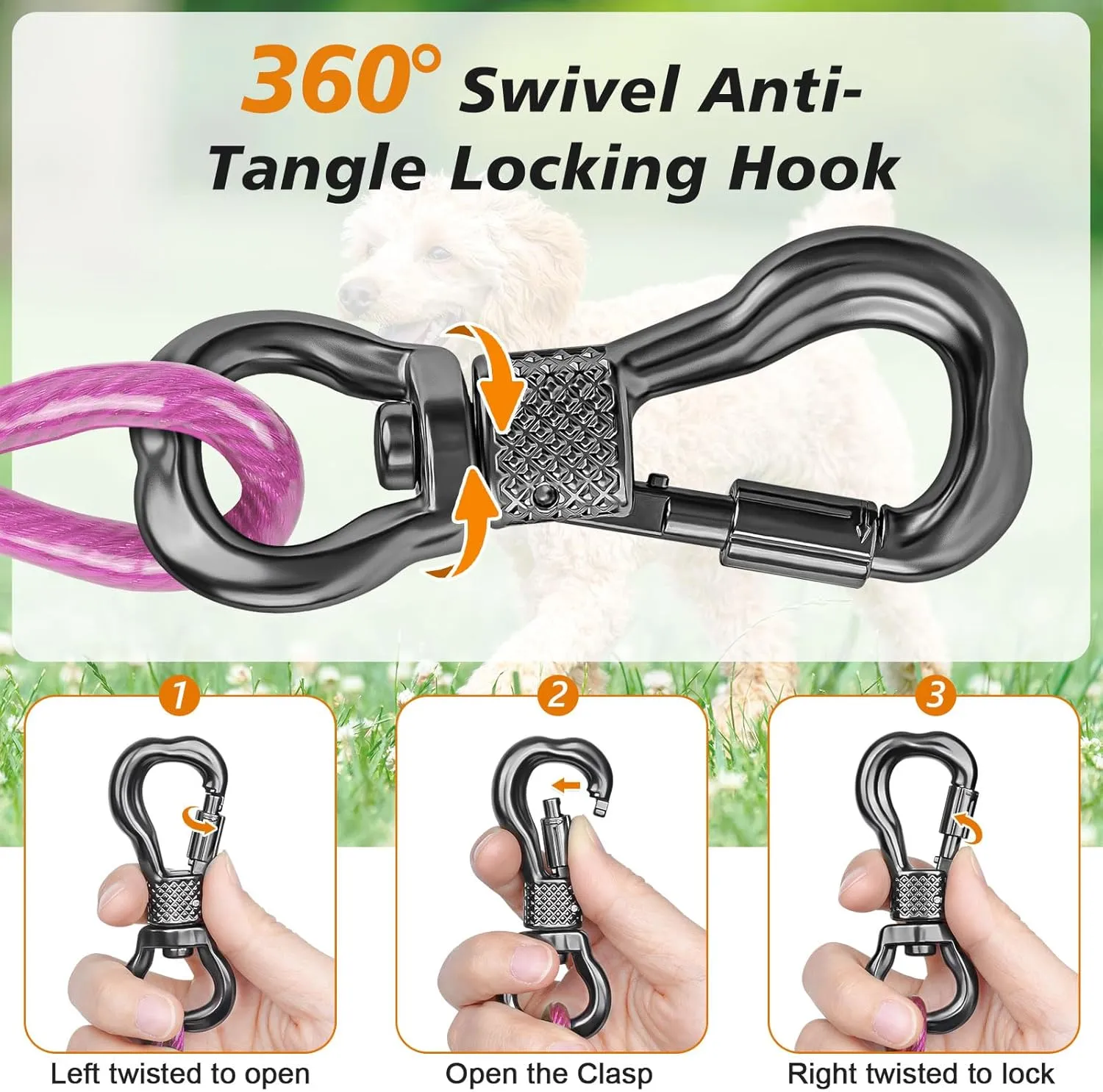 Tresbro Dog Tie Out Cable 50FT, Heavy Duty Runner Cable with Spring and Swivel Hook, Long Pet Leads for Yard, Outside Tether Chain for Medium Large Dogs Up to 500 LBS