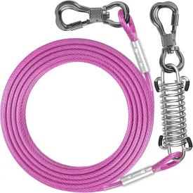 Tresbro Dog Tie Out Cable 50FT, Heavy Duty Runner Cable with Spring and Swivel Hook, Long Pet Leads for Yard, Outside Tether Chain for Medium Large Dogs Up to 500 LBS