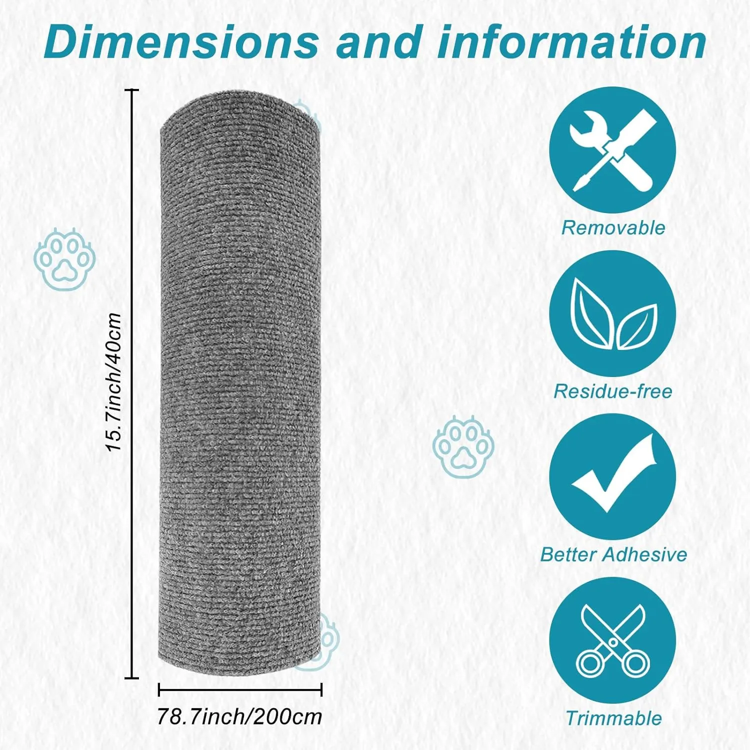 Trimmable Cat Scratching Post Carpet Covered 78.7x15.8 Self-Adhesive Cat Tree Shelves Replacement Parts Mat Cat Scratcher for Cat Tree Shelf Shelves Steps Couch Furniture DIY Protector