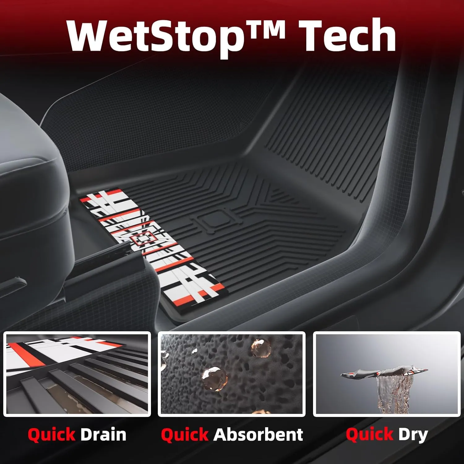 TYG Anti-Slip 6Pcs All-Weather Car Floor Mats for 2015-2020 Tesla Model X 6 Seater | Rubber Floor Liners for SUV with Weather Strips | Automotive Carpet for Winter, Ski, Hunting | Cool Stuff for Tesla