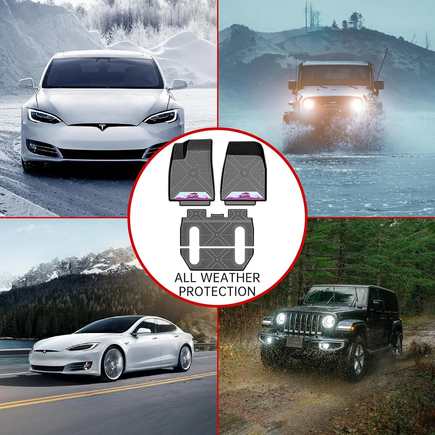 TYG Anti-Slip All-Weather Floor Mats 6Pcs Fit for 2015-2020 Tesla Model X 6 Seater | Rubber Car Floor Liners with Weather Strips | Automotive Carpet for Winter, Ski, Hunting | Cool Stuff for Tesla