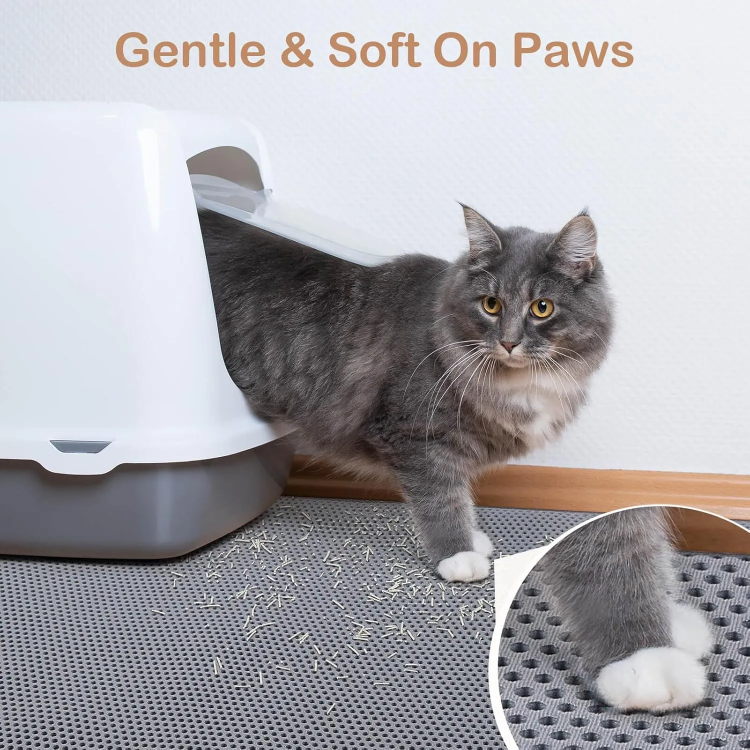 Unicorn Catcher Cat Litter Mat Double Layer Litter Mat Non-Slip Litter Box Mat Waterproof and Urine-Proof Cat Litter Mat Litter Trapping Mat Grey Kitty Litter Mat Easy to Clean, 46x27in