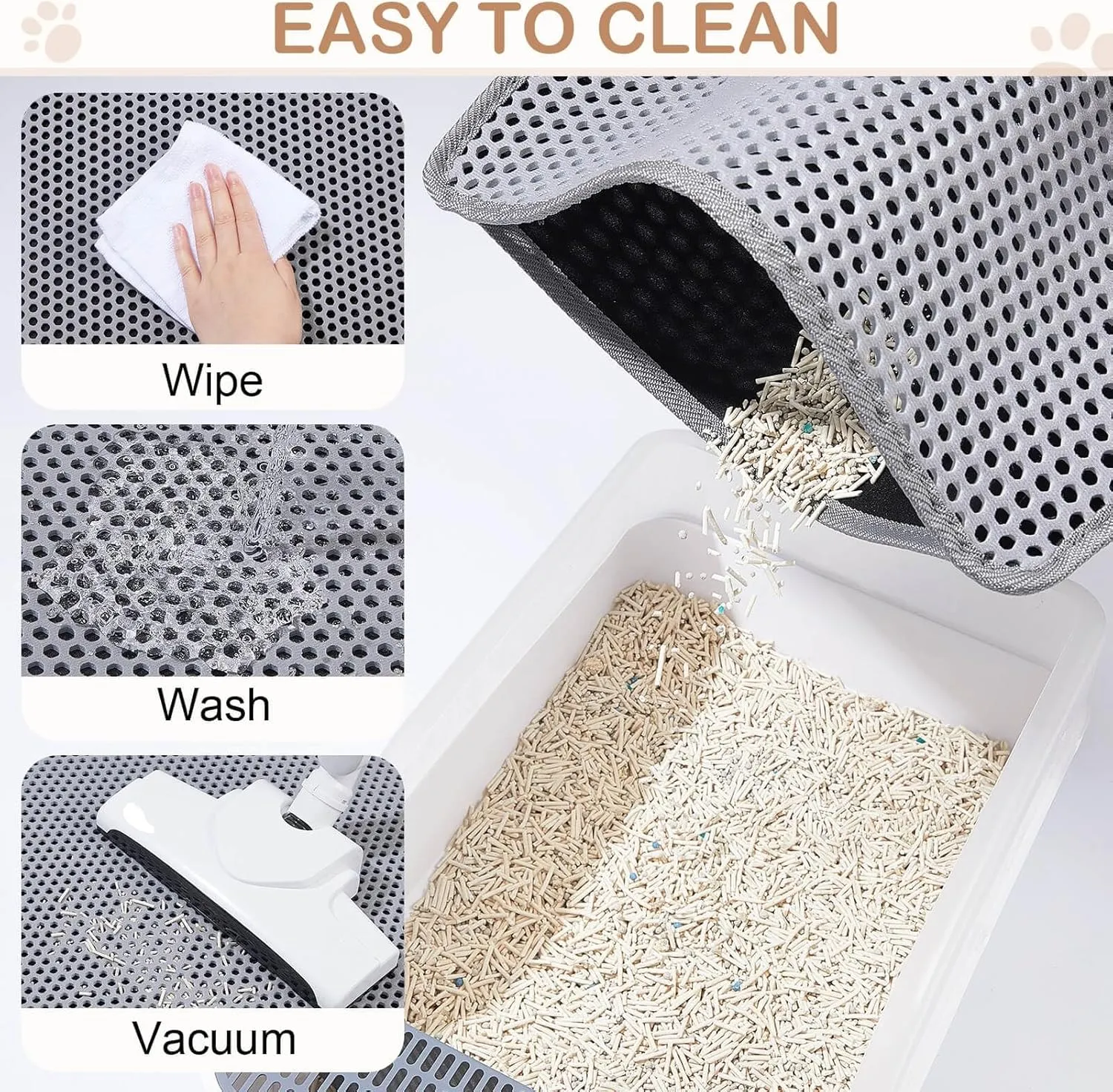 Unicorn Catcher Cat Litter Mat Double Layer Litter Mat Non-Slip Litter Box Mat Waterproof and Urine-Proof Cat Litter Mat Litter Trapping Mat Grey Kitty Litter Mat Easy to Clean, 46x27in