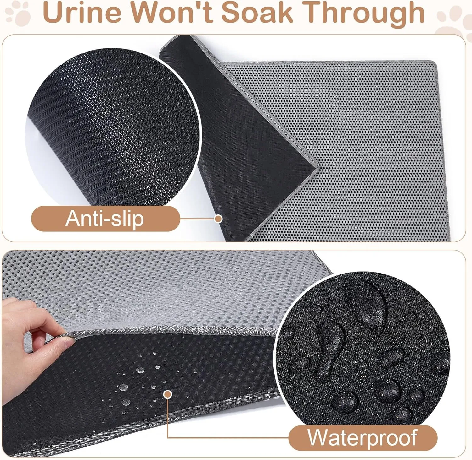 Unicorn Catcher Cat Litter Mat Double Layer Litter Mat Non-Slip Litter Box Mat Waterproof and Urine-Proof Cat Litter Mat Litter Trapping Mat Grey Kitty Litter Mat Easy to Clean, 46x27in