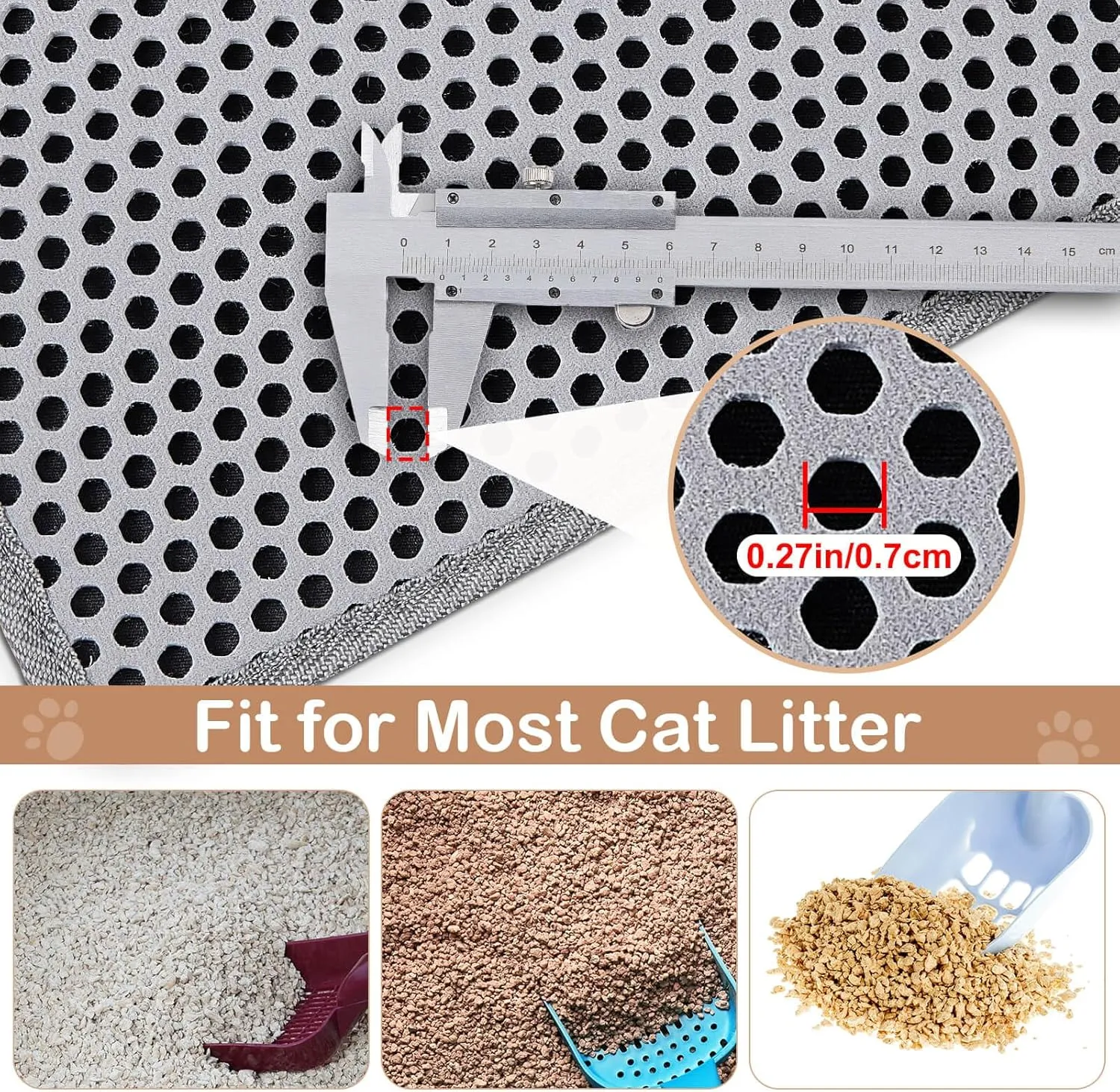 Unicorn Catcher Cat Litter Mat Double Layer Litter Mat Non-Slip Litter Box Mat Waterproof and Urine-Proof Cat Litter Mat Litter Trapping Mat Grey Kitty Litter Mat Easy to Clean, 46x27in