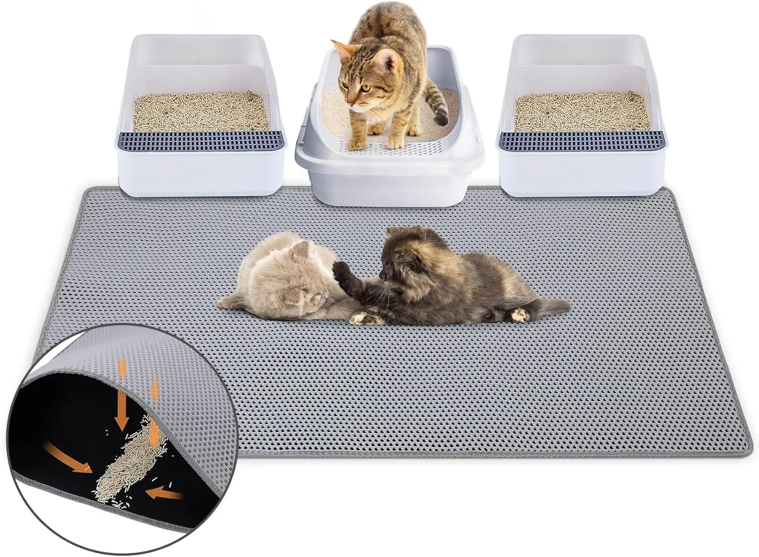Unicorn Catcher Cat Litter Mat Double Layer Litter Mat Non-Slip Litter Box Mat Waterproof and Urine-Proof Cat Litter Mat Litter Trapping Mat Grey Kitty Litter Mat Easy to Clean, 46x27in