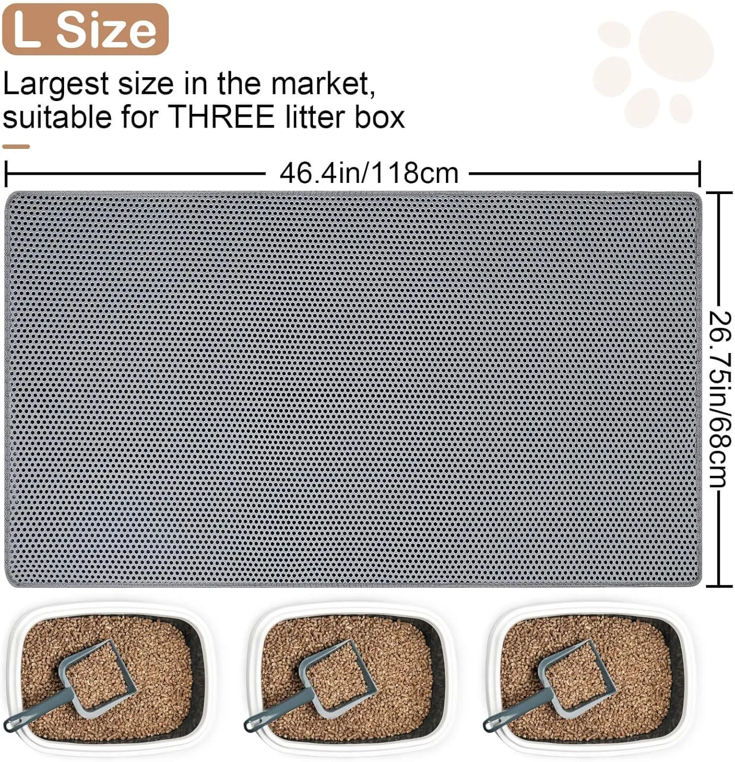 Unicorn Catcher Cat Litter Mat Double Layer Litter Mat Non-Slip Litter Box Mat Waterproof and Urine-Proof Cat Litter Mat Litter Trapping Mat Grey Kitty Litter Mat Easy to Clean, 46x27in