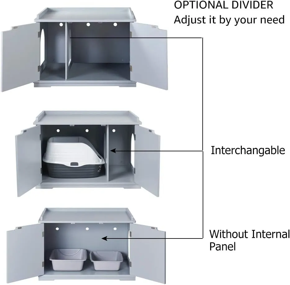 unipaws Cat Litter Box Enclosure Furniture, Cat Washroom, Hidden Litter Box Cover, Cabinet for Large Cat, Dog Proof Cat Litter Boxes, Hideaway Litter Box, Cat House, Grey