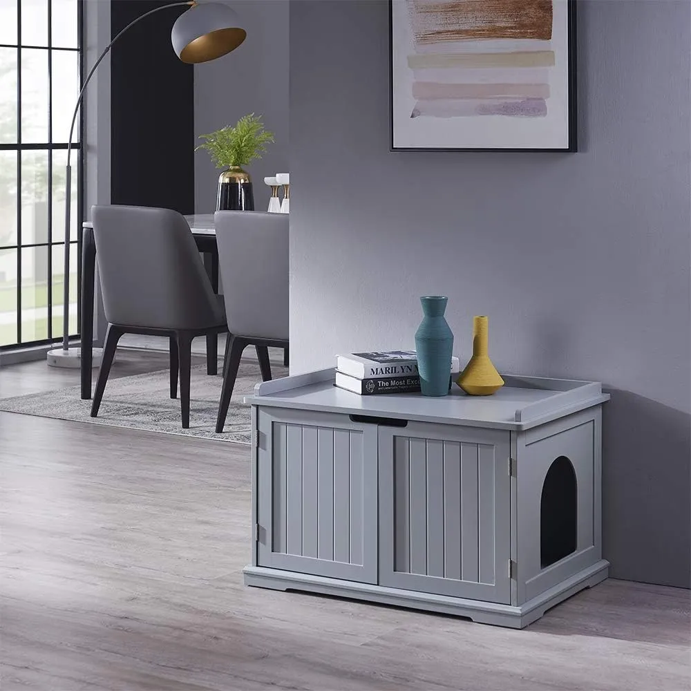 unipaws Cat Litter Box Enclosure Furniture, Cat Washroom, Hidden Litter Box Cover, Cabinet for Large Cat, Dog Proof Cat Litter Boxes, Hideaway Litter Box, Cat House, Grey