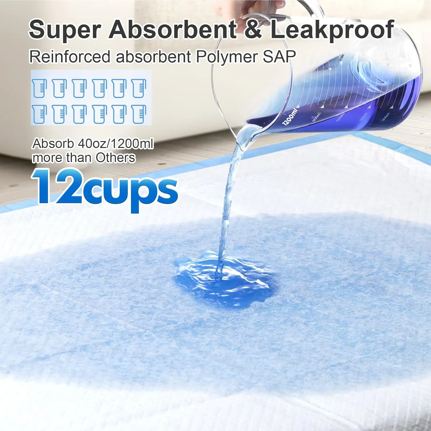Upgraded 4XL 36"x36" Thicken 6 Layers Dog Pee Pads, Ultra Absorbent Pee Pads, Absorb up to 12 Cups, Leak-Proof & Quick Dry Puppy Pads for Puppy,Surgery, Older,Cats, Rabbits,30 Counts