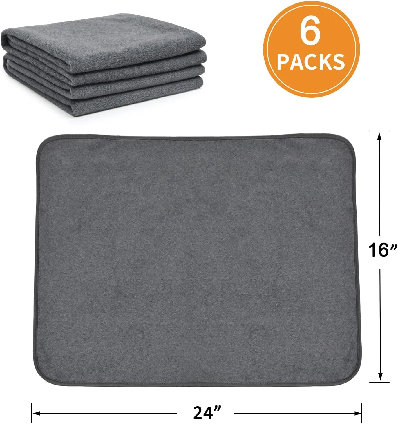 Washable Pee Pads for Dogs 6 Pack, 16x24 Reusable Whelping Pads, Absorb Dog Mats Non-Slip Puppy Training Pads for Whelping, Potty, Training, Playpen, Crate