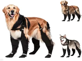 Waterproof Adjustable Dog Rain Boots with Suspenders, Anti-Slip Dog Shoes Reflective Dog Boots & Paw Protectors for Medium Large Dogs Hiking, Rainy and Snowy Days (Black, L)