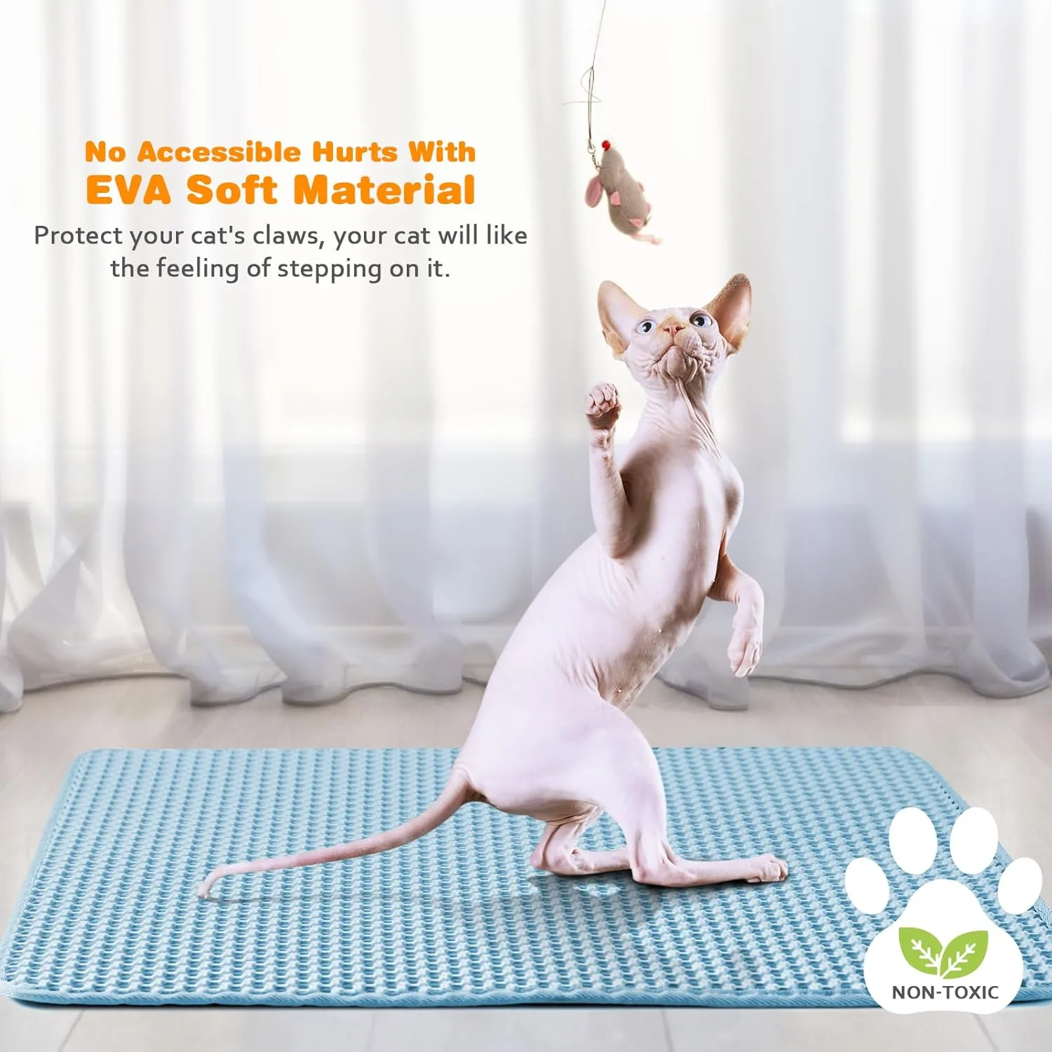 Waterproof Cat Litter Mat, Double Layer EVA, Odor-Free Large Grid, Urine Proof, Easy Cleanup (Blue, 12 x 18)