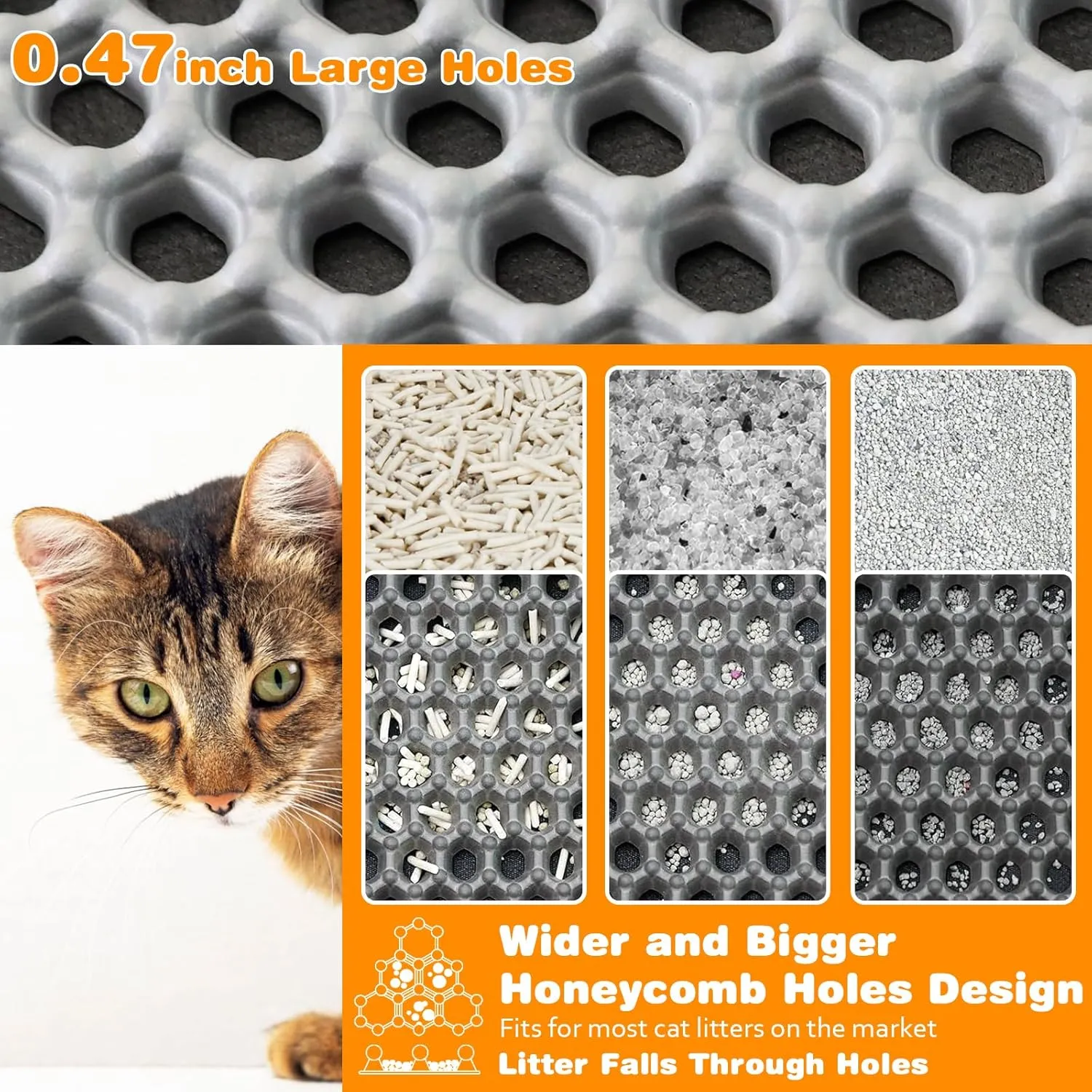 Waterproof Cat Litter Mat, Double Layer EVA, Odor-Free Large Grid, Urine Proof, Easy Cleanup (Blue, 12 x 18)