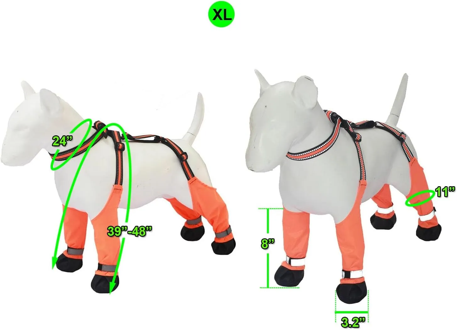 Waterproof Dog Boots, Anti-Slip Adjustable Dog Pet Paw Protectors, Reflective Dog Boots with Suspenders, Dirty-Proof Dog Shoes for Small Medium Large Dogs Outdoor Walking Running Hiking Green XL