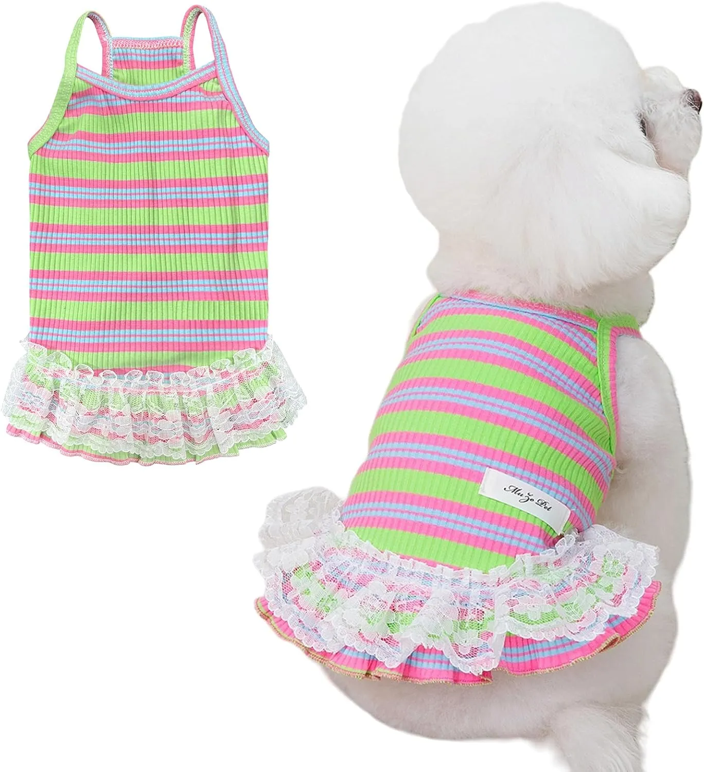 Winmany Dog Summer Clothes Puppy Sleeveless Striped Vest T-Shirt Pet Tutu Skirt Cat Dresses Suitable for Small Medium Cat Dog (Green, Small)