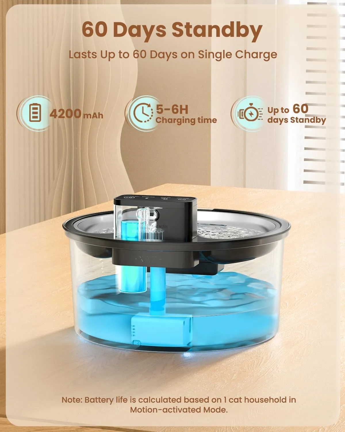 Wireless Cat Water Fountain Stainless Steel - 3.2L/108oz Cordless Pet Water Fountain Battery Operated Cat Water Dispenser Ultra Silent Rechargeable Water Fountains for Cats and Dogs