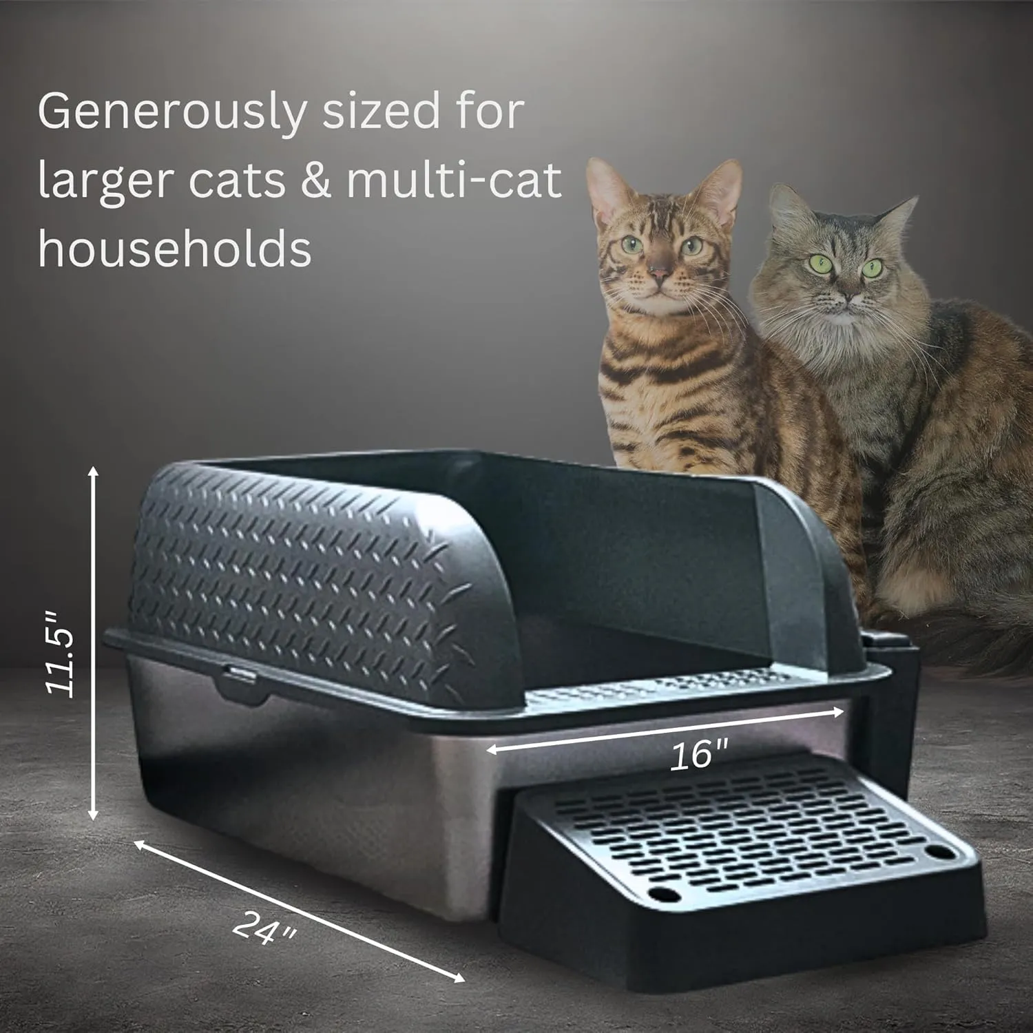 X Large Stainless Steel Cat Litter Box High Sided Covered Lid Enclosure Includes Litter Scoop with Holder Trapping Mat Essential Cat Supplies for Indoor Cats (Diamond Charcoal)