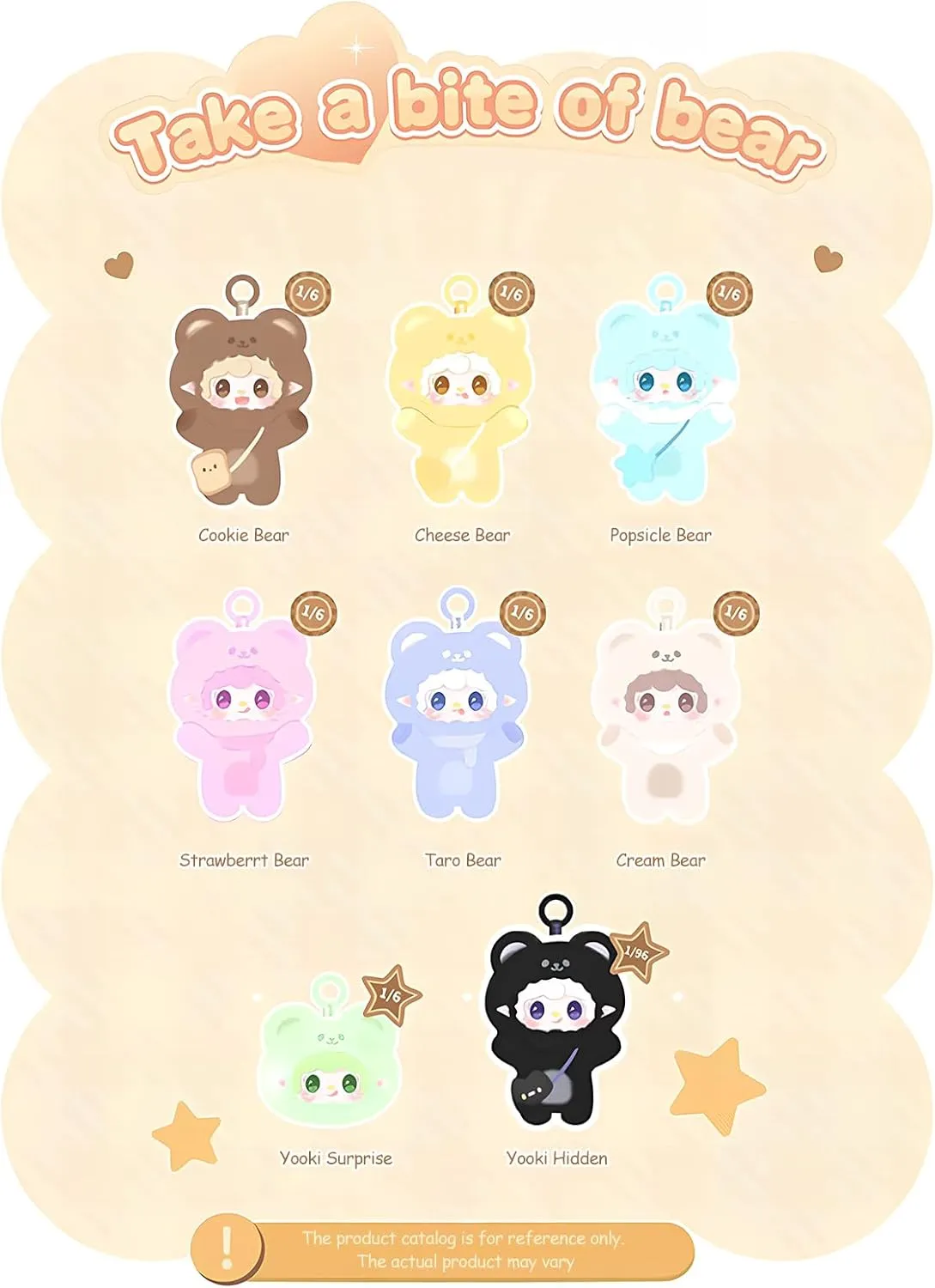 Yooki Take a Bite of Bear Series Plush Blind Box 1 PCS- Cute Vinyl Face Random Design Action Figures, Collectible Mystery Stuffed Toys Bag Charm Birthday for Girls